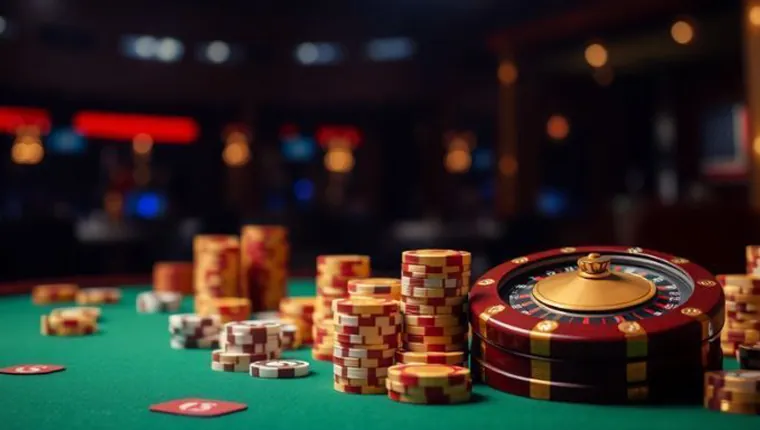 Live Poker Table with Cards and Dealer